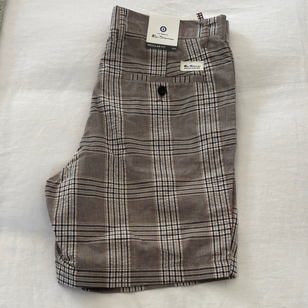 Ben Sherman Men's Checkered Chinos - Brown and Blue